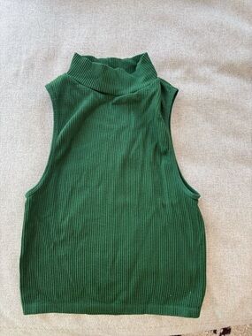 Zara Ribbed Mock Neck Tank - Forest Green
